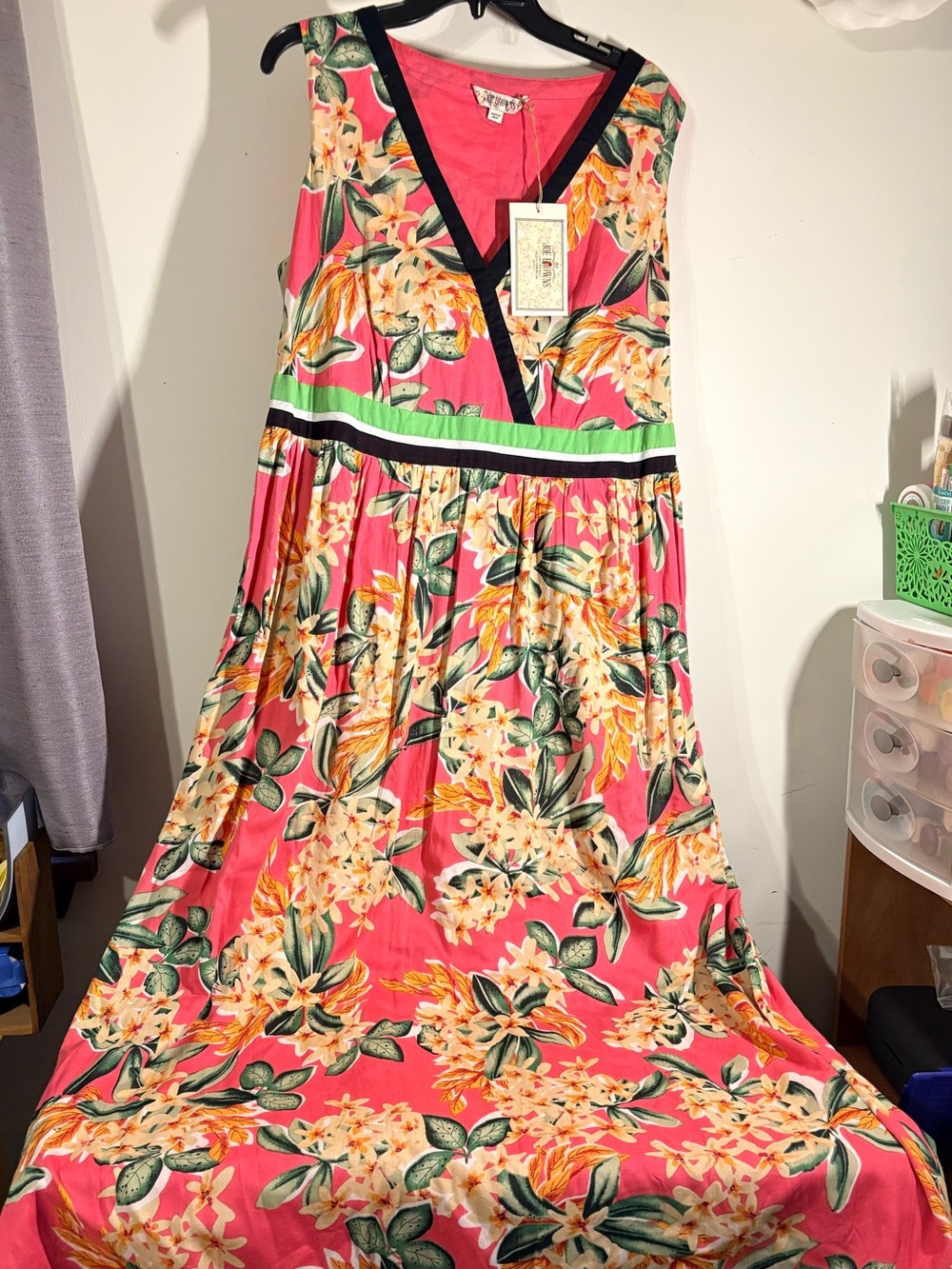 Joe Browns Coral Pink Floral Maxi with Green Accents